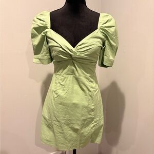 Lime Twist Puff Sleeve Mini Dress